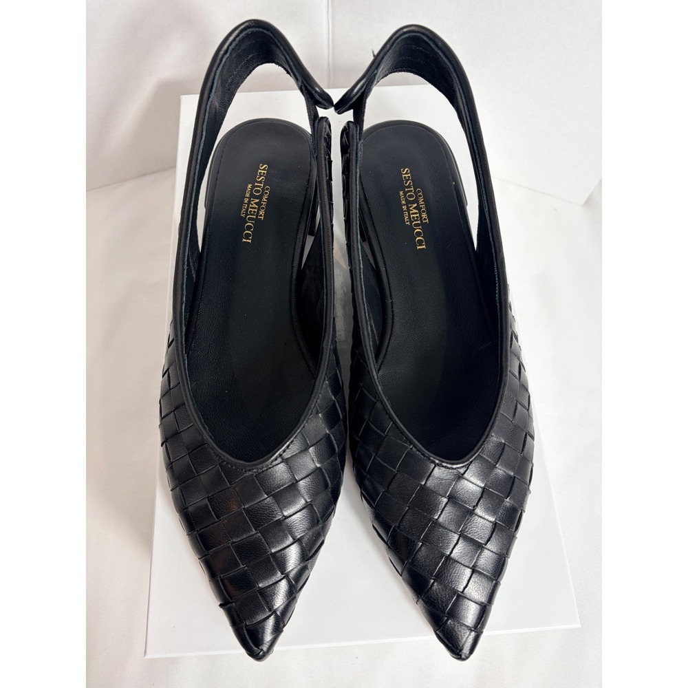 Sesto Meucci Pauline Slingback Black Woven Nappa Leather Italian Flats 8 Luxury